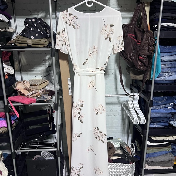 Dynamite Ivory Floral Wrap High-Low Dress - Picture 7 of 9
